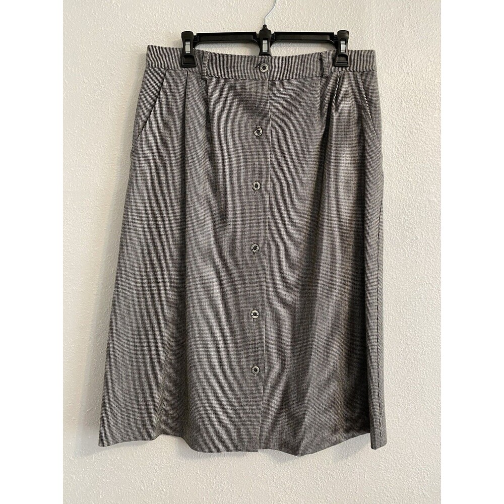 Vintage L Button Front Houndstooth Skirt Academia Business Casual School F35